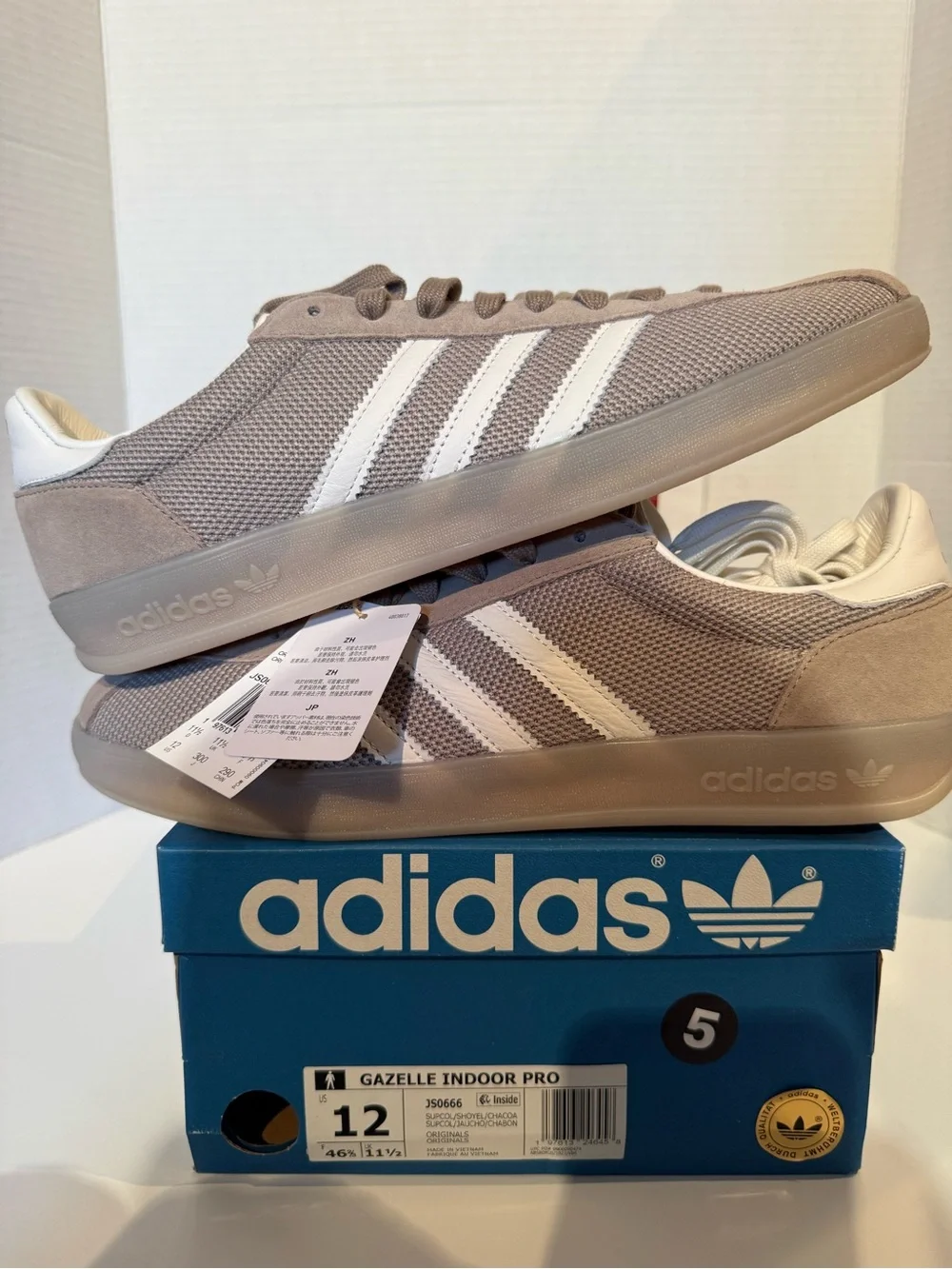 adidas Gazelle Indoor Pro Sneakers in Taupe and White